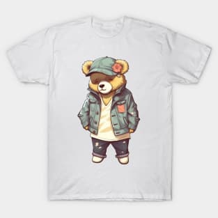 A cute teddy bear wearing street fashion T-Shirt